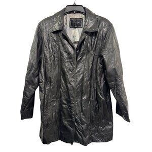 Vintage Gallery Leather Coat Womens L Black Genuine Leather